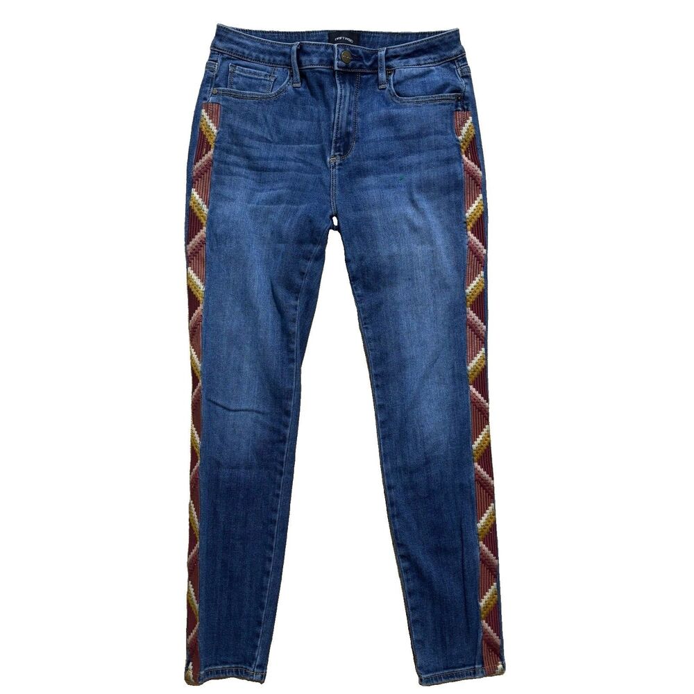 Driftwood Jackie Jeans Women’s 27 Blue High Rise Slim Ankle Embroidered Aztec